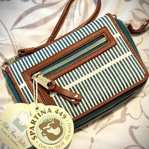 Spartina 449 Blue and Brown Striped Wristlet